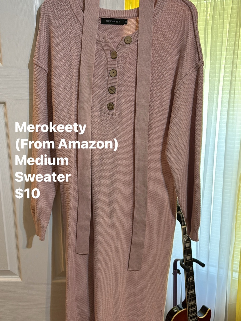 Merokeety Women's Midi Sweater Dress in Dusty Rose - Medium